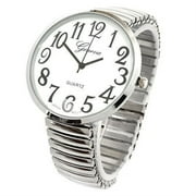 STC Silver super large face easy to read stretch band watch