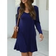 thumbnail image 6 of SHIBEVER Women Dress Casual Party Plain Mini Dress for Women Fall Long Sleeve Cute Fit V Neck Pocket Pajamas Dresses Darkblue, 6 of 6