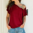 thumbnail image 2 of Top rojo vino con hombros descubiertos, mangas cortas con tiras cruzadas, camiseta holgada para mujer, talla M Summer Chic, 2 of 6