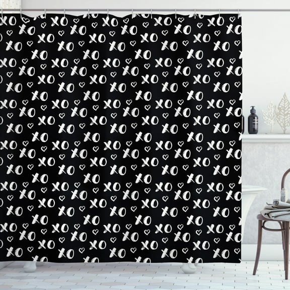 Ambesonne Abstract Shower Curtain, Xoxo Brush Stroked Text, 69"Wx75"L, Black White