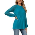 thumbnail image 2 of TEMOFON Womens Long Sleeve shirts Business crew neck Blouses 2024 Casual tunic top Lace Work Shirts Fall Clothes PEACOCK BLUE, 2 of 4