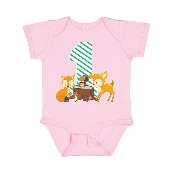 Inktastic One Years Old with Woodland Animals Boys or Girls Baby Bodysuit