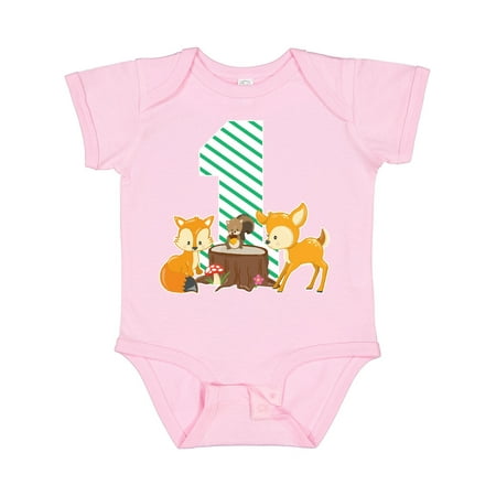 

Inktastic One Years Old with Woodland Animals Gift Baby Boy or Baby Girl Bodysuit