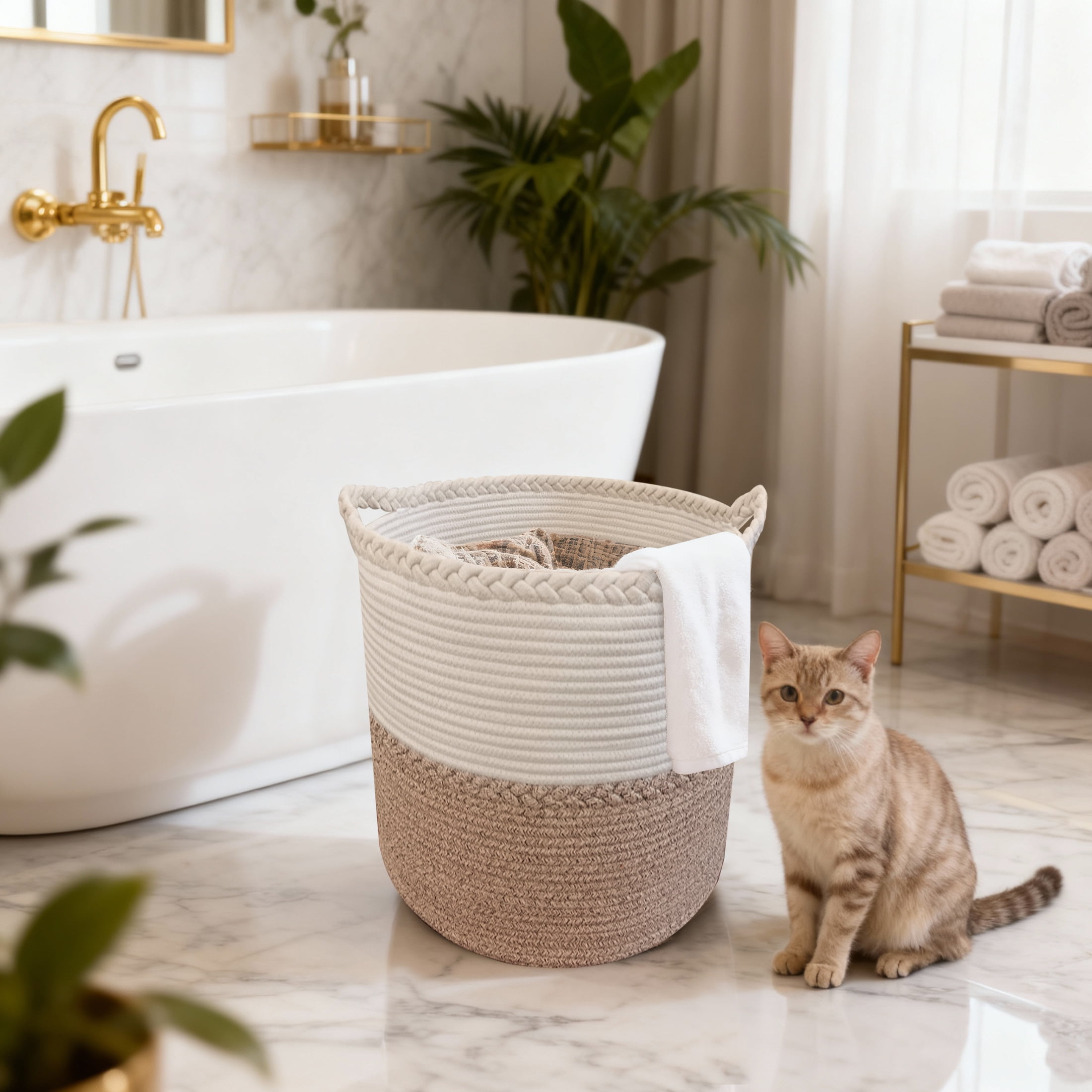ORFELD 75L Large Cotton Rope Baskets for Storage,Woven Basket for Organizing, Blanket Basket Clothes Basket Laundry Hamper with Handles (16" x 24")
