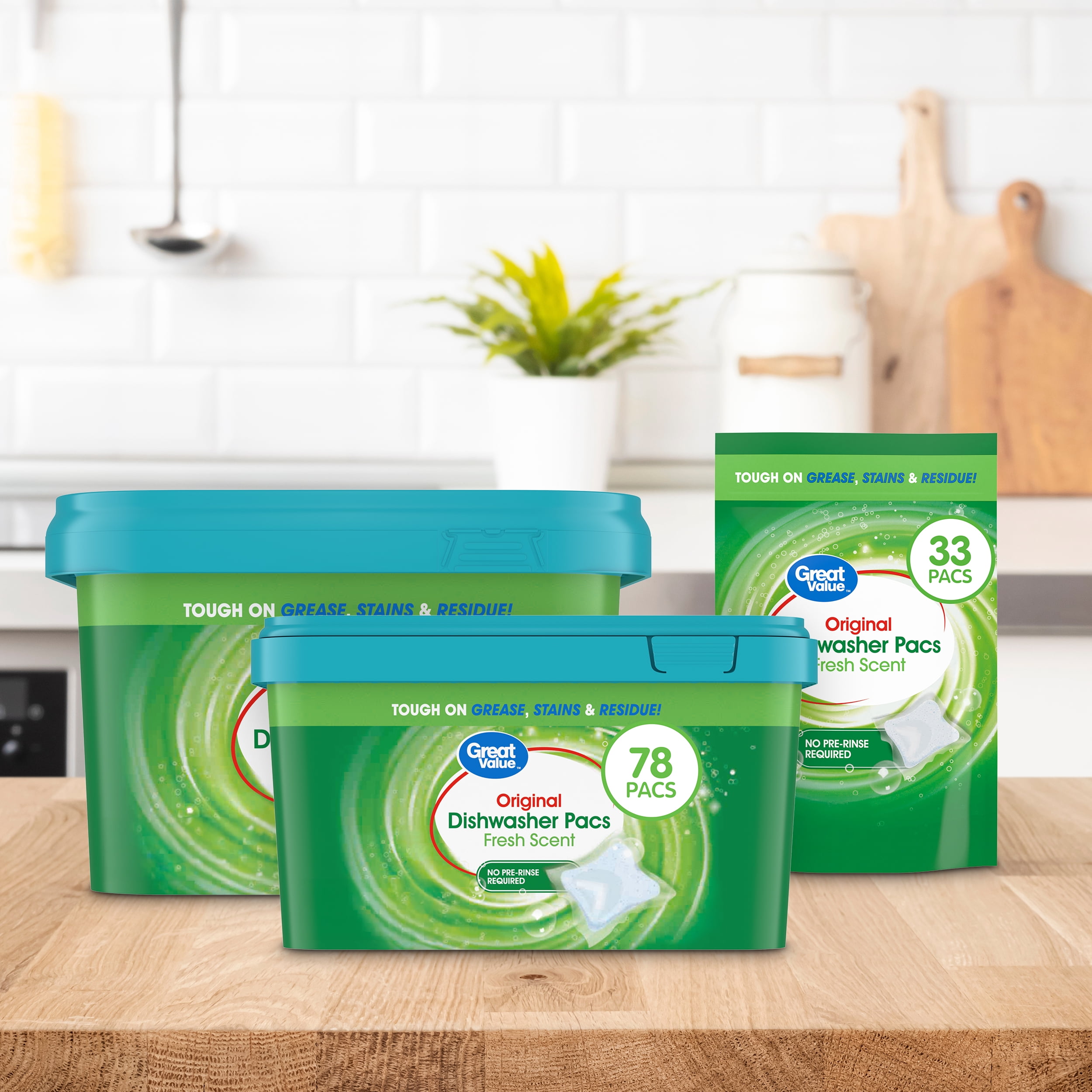 (4 pack) Great Value Automatic Dishwasher Pacs, Fresh Scent, 78 Count