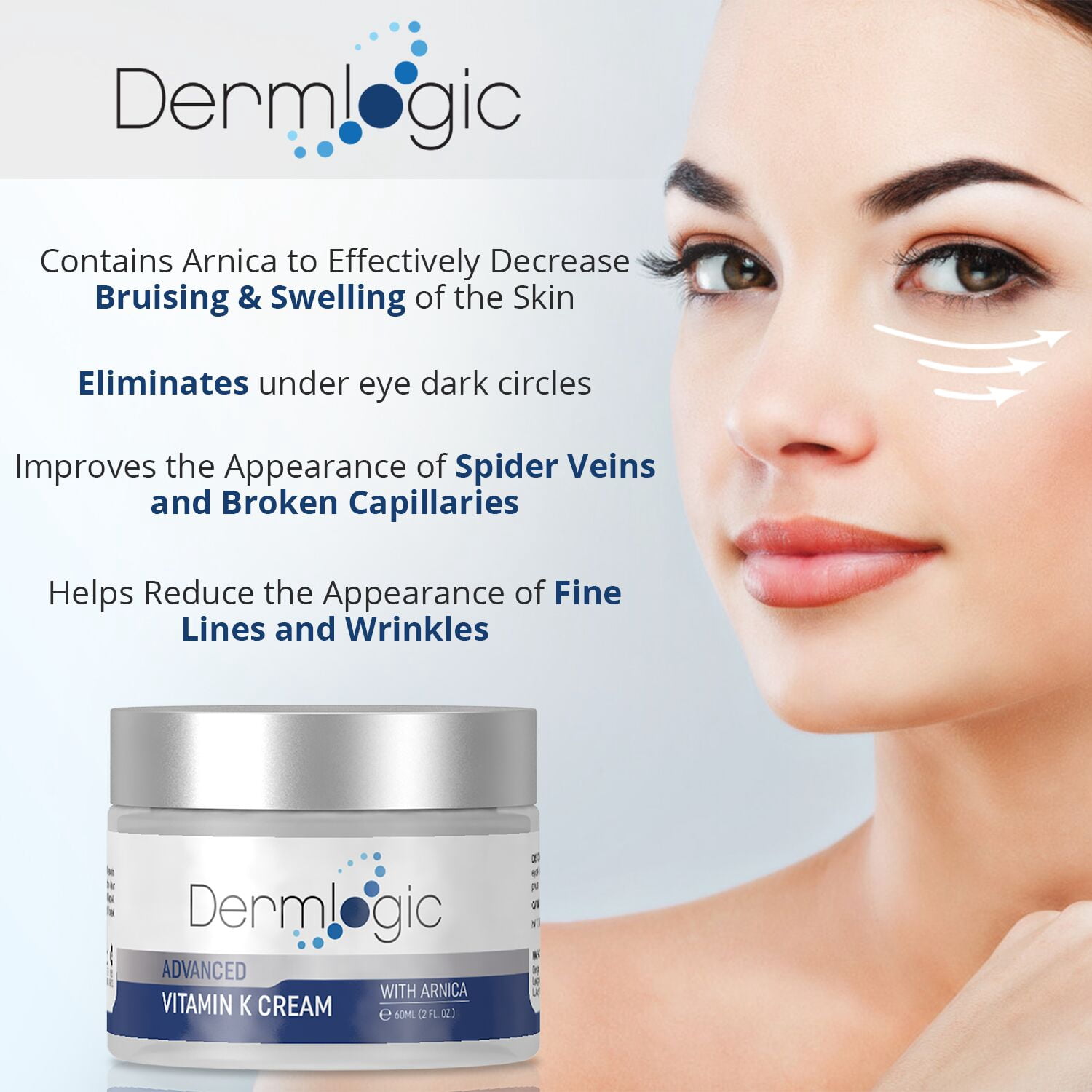 Vitamin K Cream- Bruise Healing Formula. Dark Spot Corrector for Bruising, Spider Veins & Broken Capillaries. Reduces Under Eye Dark Circles, Fine Lines, Puffiness, & Wrinkles with Arnica