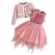 thumbnail image 2 of Conjunto de falda y chaqueta de manga larga para niña + vestido de retazos de malla de terciopelo dorado., 2 of 6