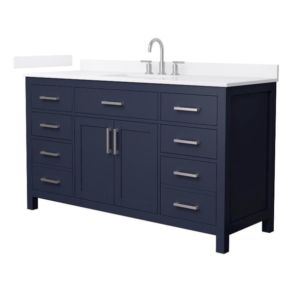 Beckett 60" Dark Blue Single Vanity & White Quartz Top (3-Hole) & Nickel Trim