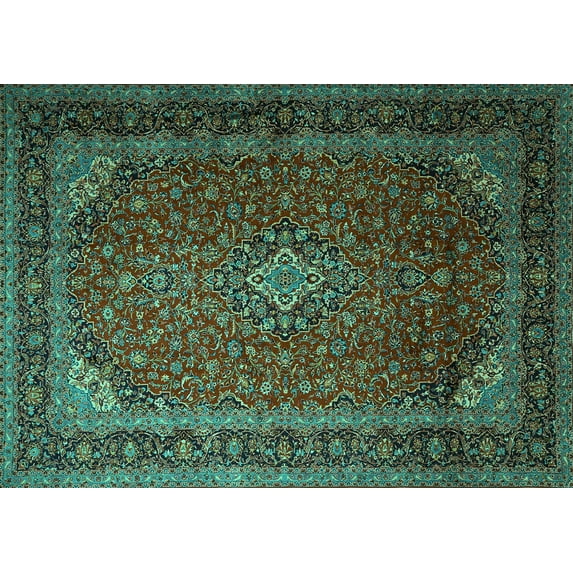 Ahgly Company Indoor Rectangle Medallion Turquoise Blue Traditional Area Rugs, 8' x 12'