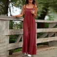 thumbnail image 2 of Women's Cotton Linen Lace Casual Overalls Summer Jumpsuit Loose Baggy Wide Leg Ruffle Pants Rompers with Pockets Red S(S), 2 of 8