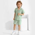 thumbnail image 3 of Usaibhir Baby Boy Cotton Linen Shorts Set Solid Color Short Sleeve Button Down T-Shirt Tops and Shorts Summer Outfit Clothes 12M-5T, 3 of 11