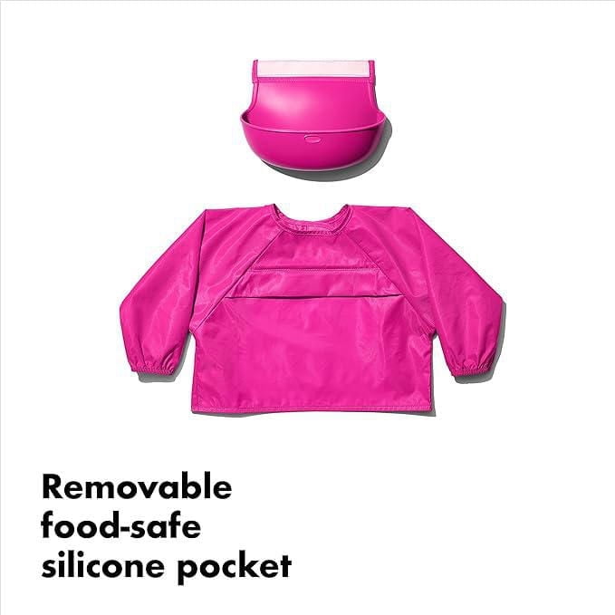 OXO Tot - Bavoir à manches roulées - Pour jouer ou les repas - Bébé et tout-petit à partir de 9 mois - Rose