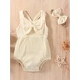 thumbnail image 2 of ZAXARRA Bébé Fille Combinaison Ensemble Été Couleur Unie Côtelé Bretelles Sans Manches Rompers et Bandeau Extensible, 2 of 9