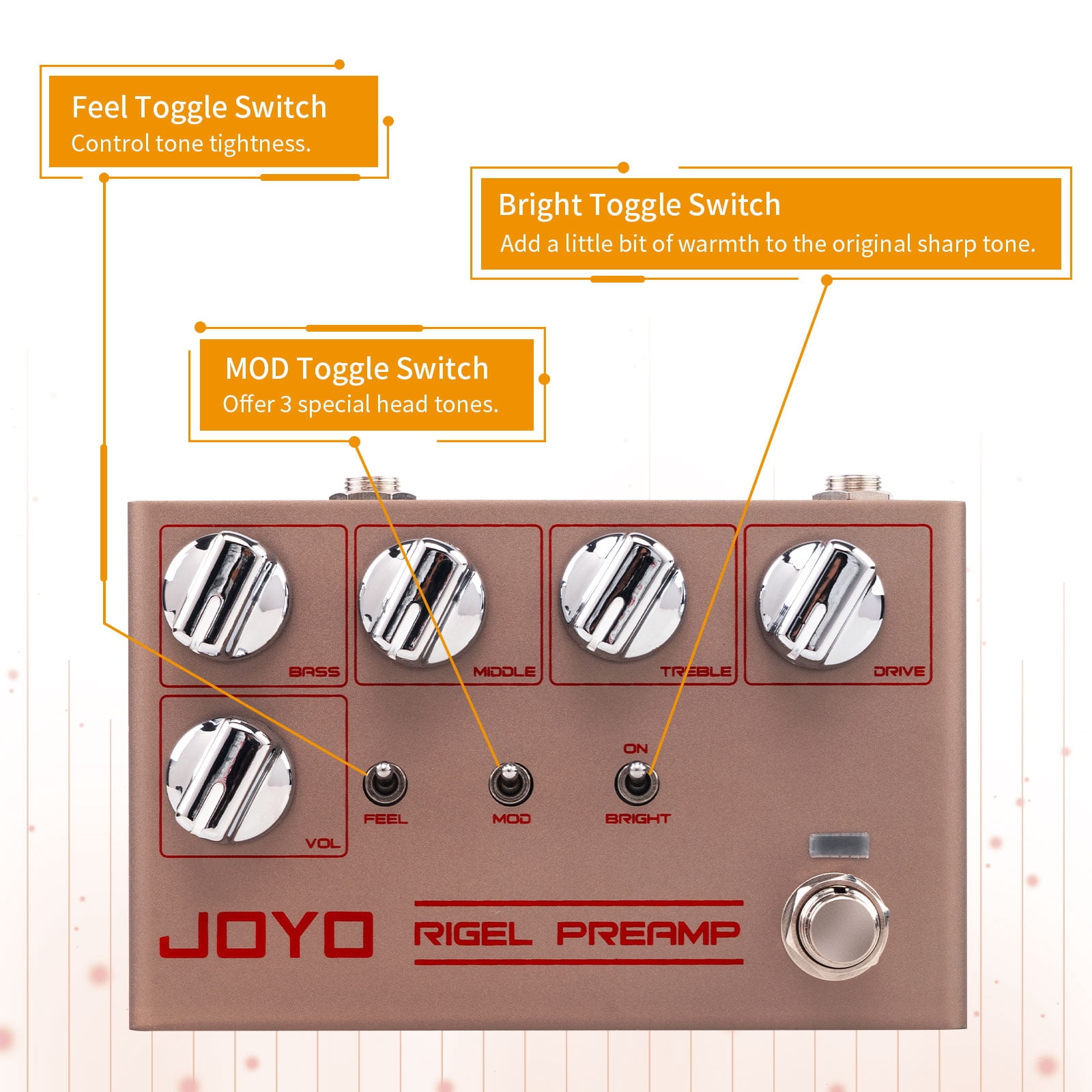 JOYO R-24 High Gain Overdrive Guitar Pedal Amplifier Simulation 3-Band EQ Clean Tone