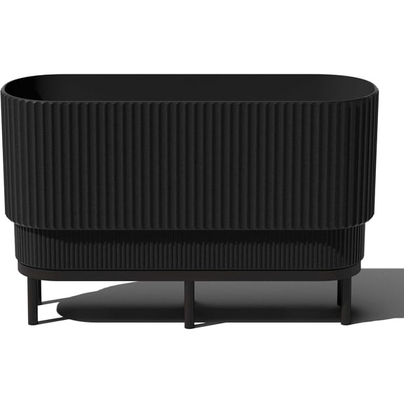 Series Raised Long Planter for Indoor/Outdoor Use |   Made from Plastic & Stone w/Wooden Stand |   Modern Patio Decor for Flowers/Shrubs