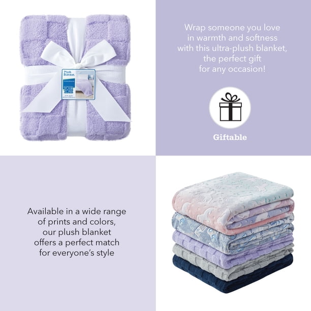 Your Zone Purple Embossed Checkerboard Oversized Blanket, Twin