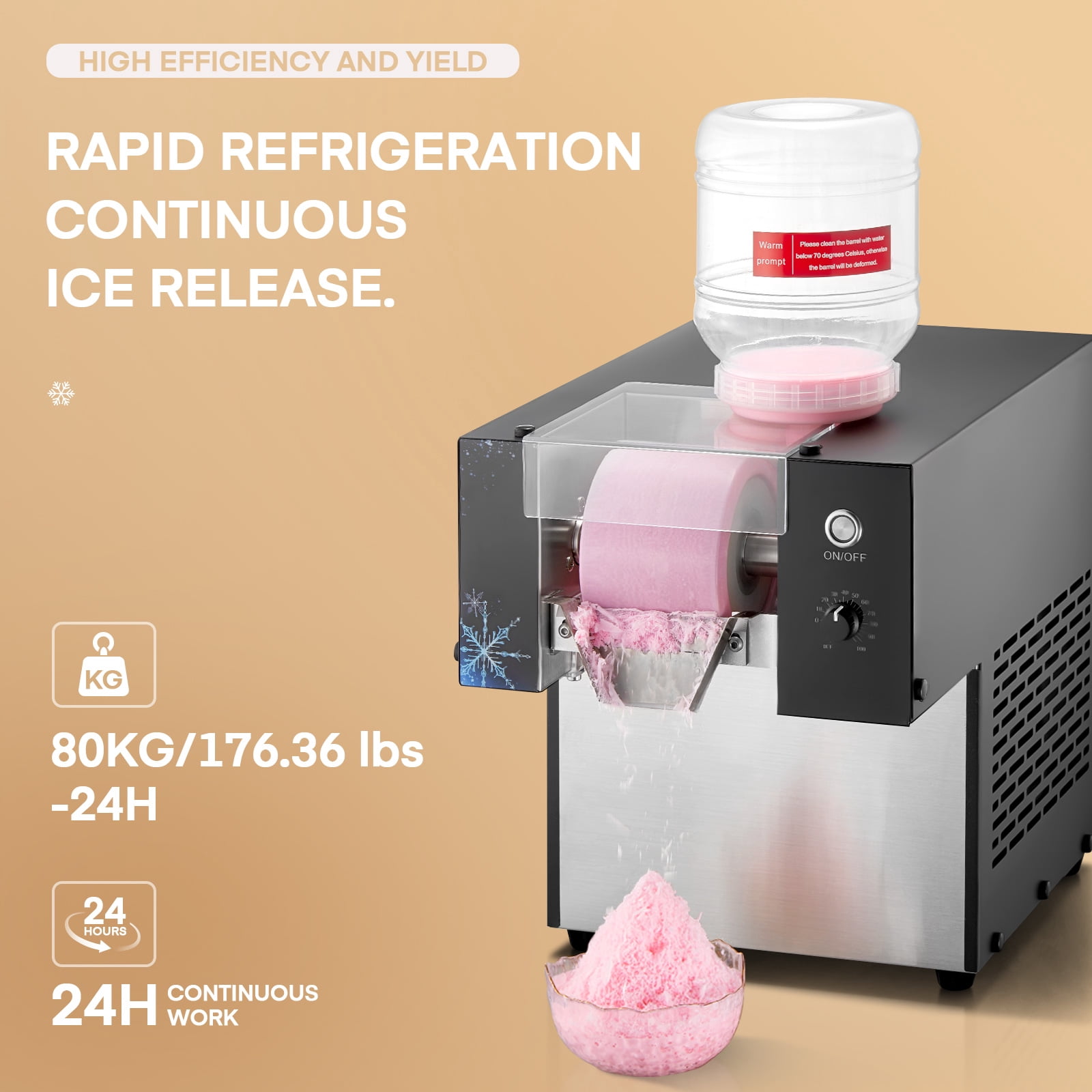 FOHERE Commercial Countertop Snowflake Ice Maker, 176LBS/24H Output, Stainless Steel Construction, Silver