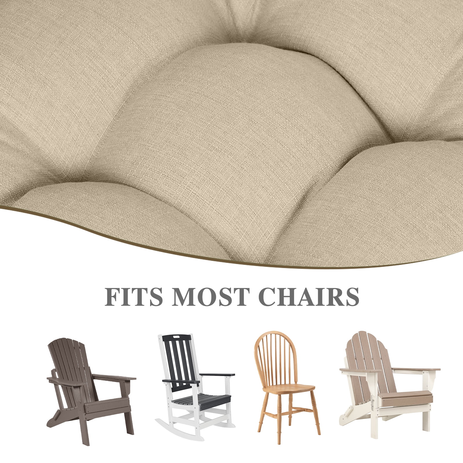 BPS Outdoor Patio Rocking Chair Cushion, Water- & Fade-Resistant High Back Cushions, Tufted Pads with Ties, Set of 2, Light Brown