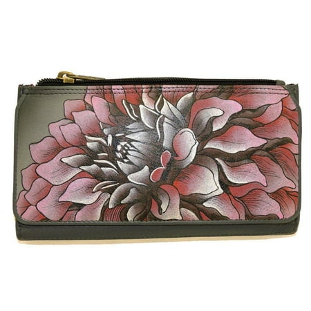 anuschka leather organizer clutch wallet hand painted (dreamy dahlias-pink)