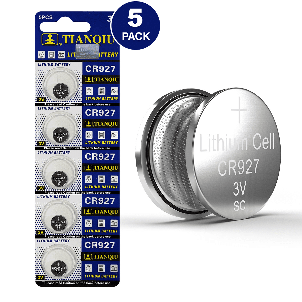 Tianqiu CR927 3V Lithium Coin Cell Batteries (5 Batteries)