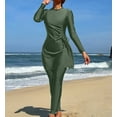 thumbnail image 5 of QSAWXQZ Women's 2 Piece Long Sleeve Modest Swimwear Set Full Coverage Swim Dress with Ankle Length Leggings Ruched Tie Side Sun Protection Athletic Swimsuit M, 5 of 6