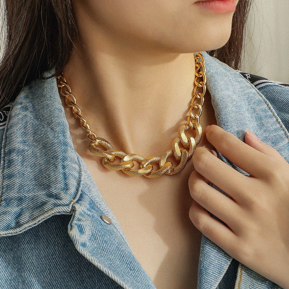 QISIWOLE Hip Hop Big Thick Gold Chain Exaggerated Short Choker Neck Chain Trend Punk Necklace The Best Match for Clothing Deals Walmart