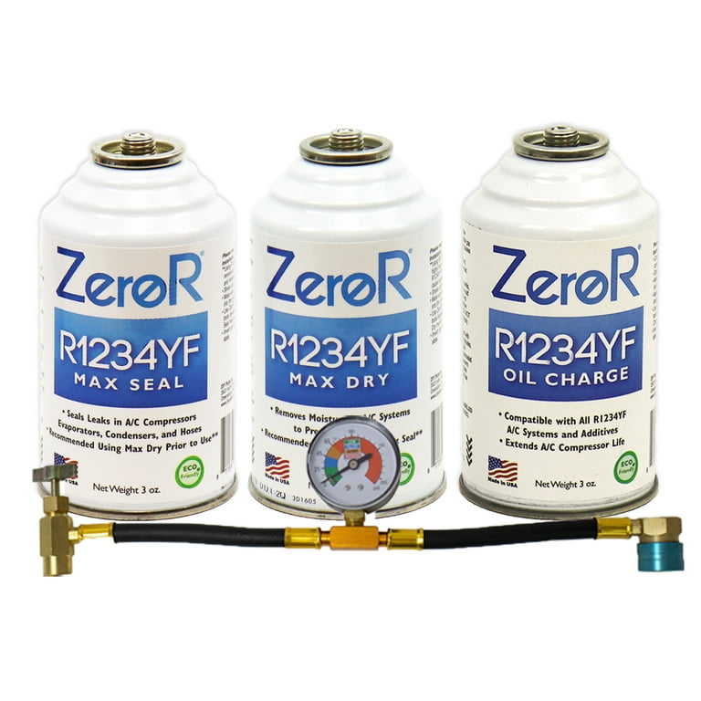 ZeroR® R1234YF Support Fluids AC Repair Kit in Puncture Style Valve cans -  (4 Items) 