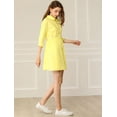 thumbnail image 4 of Vestido camisero Allegra K informal con pliegues manga 3/4 botones amarillo M, 4 of 6