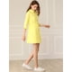 thumbnail image 4 of Vestido camisero informal Allegra K con pliegues y manga 3/4 botones Limon amarillo XL, 4 of 6