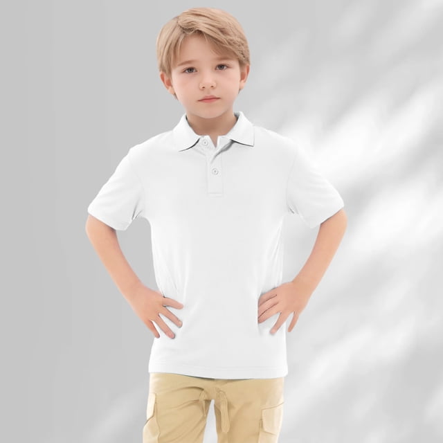 Enfants Garçons Polo Chemise Blanche Garçons Chemises d'Uniforme Manches Courtes Hauts Chemises de Collation des Grades Garçons Chemise Boutonnée 12-13 Ans Tenue Garçons