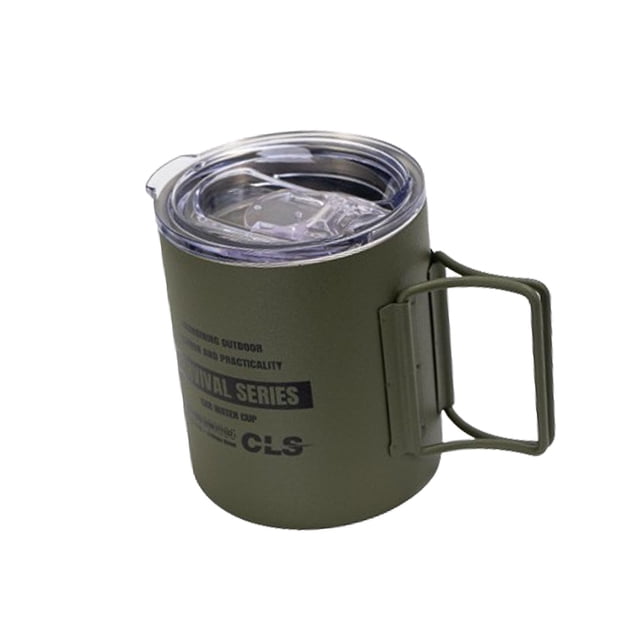 Taza de camping de metal aislada al vacío Colamx con tapa y asa plegable Verde