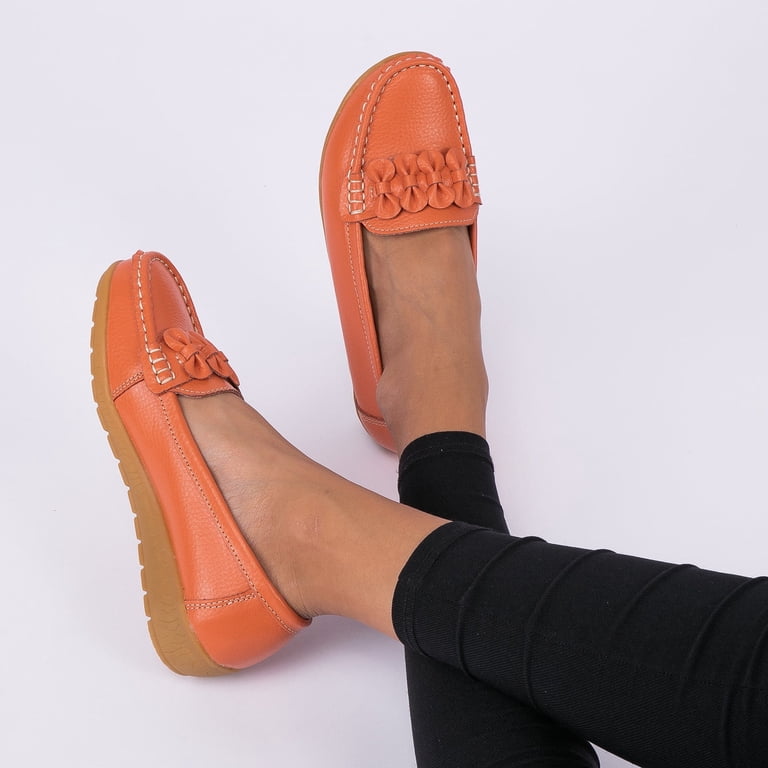 Women’s Orange Slip-On Loafers - Casual Leather Women main image 3