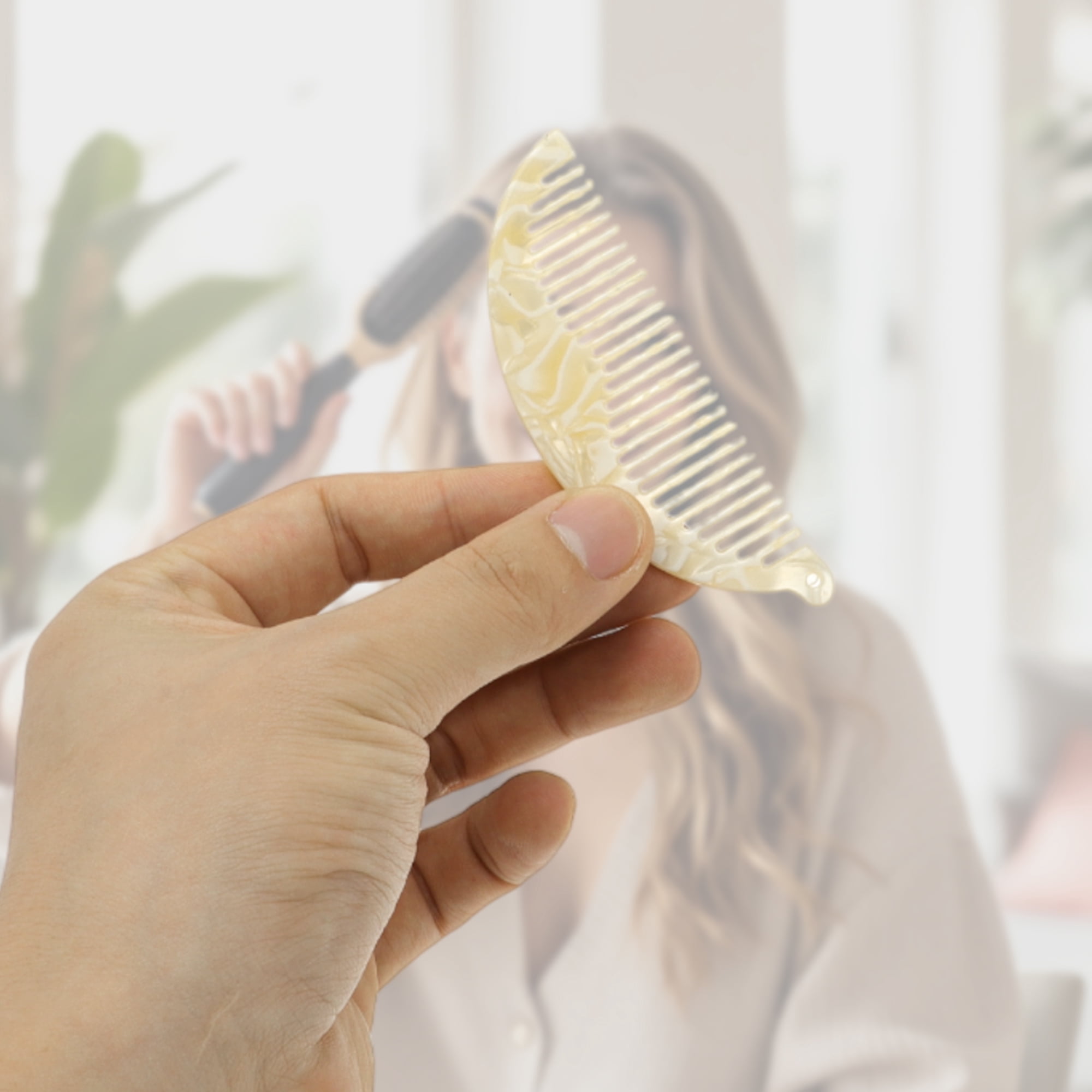 Unique Bargains 1 Pc Half Round Hair Comb with Hole for All Hair Types Styles Yellow