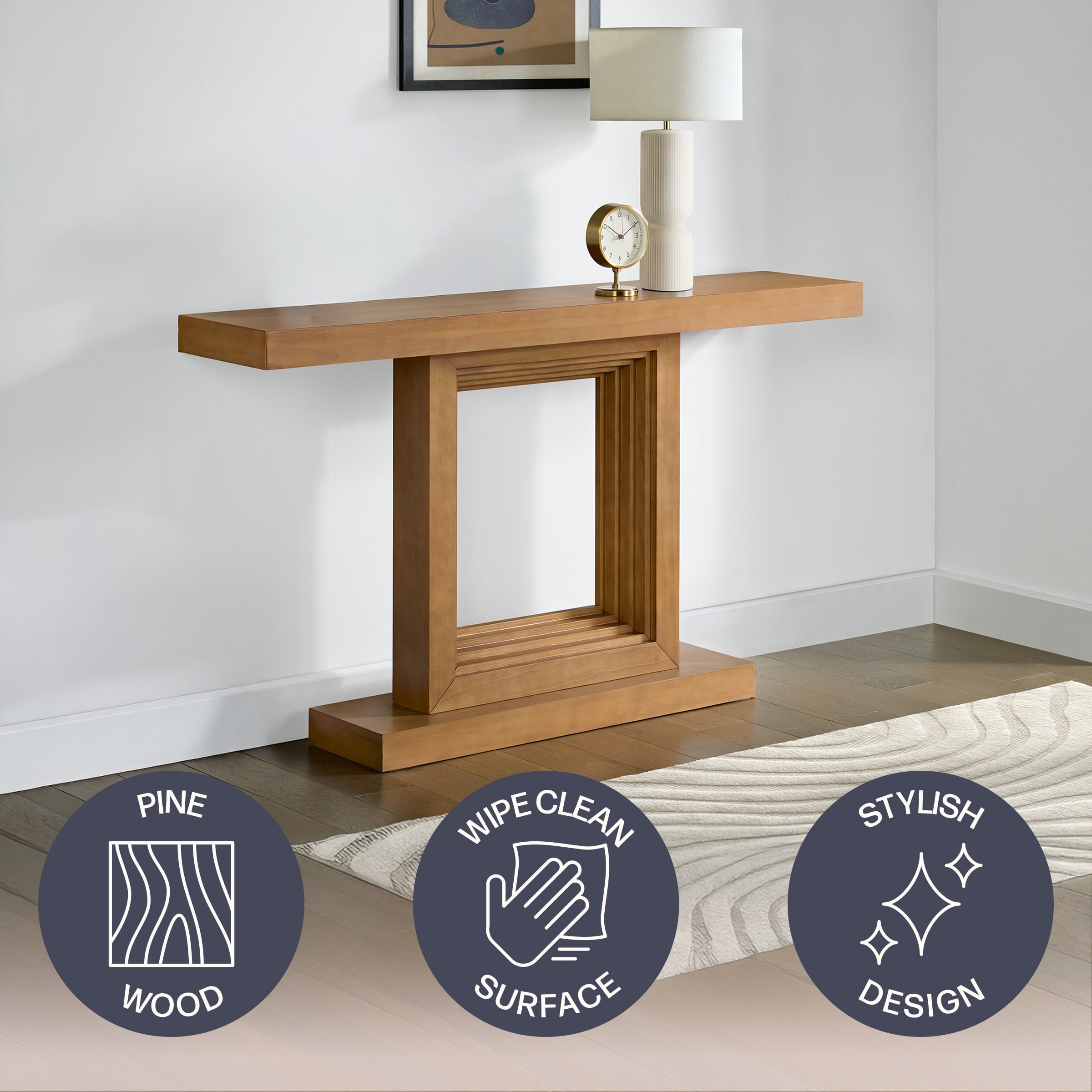Alaterre Furniture Pismo Solid Wood Console Table - 56 Inch Modern Farmhouse Entryway Table, Oak
