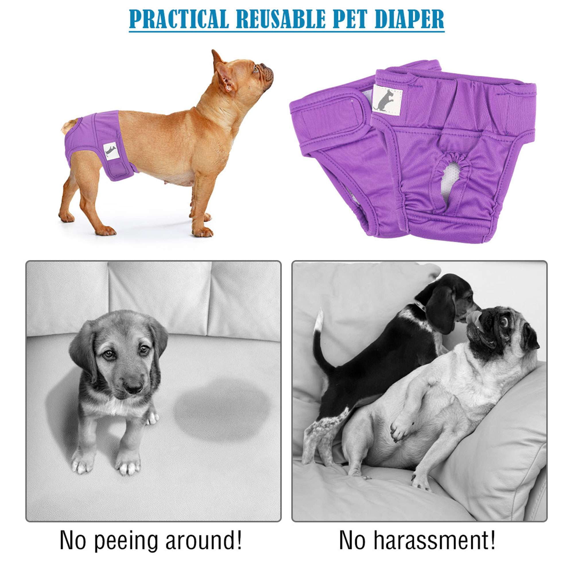 PULLIMORE Reusable Washable Dog Diapers Pack of 3, Thickened Highly Absorbent Pet Physiological Pant for Small Medium Female Dogs