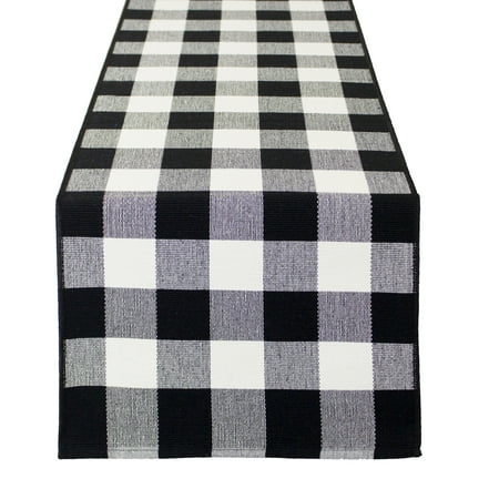 Holiday Furniture Fennco Styles Rustic Collection Buffalo Check 14 x 103 Inch Cotton Blend Table Runner - Black Check Table Runner for Banquets, Christmas, Holiday, Special Events and Home Décor ()