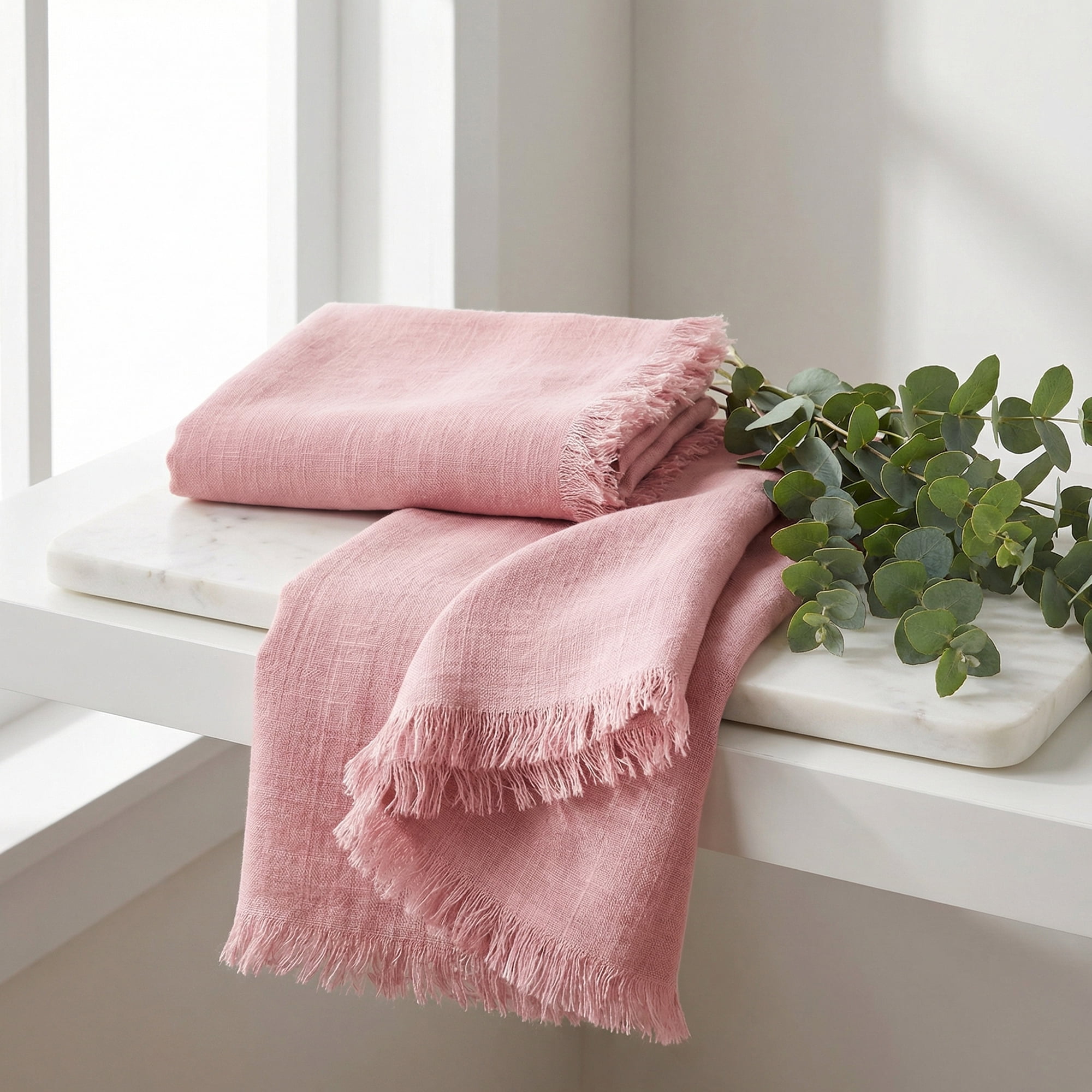 Unique Bargains Soft Absorbent Cotton Linen Kitchen Towels 4 Pack Pink 18" x 18"