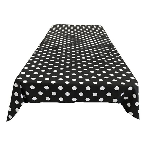 Decorative Cotton White Polka Dots on Black Tablecloth in 59"X108" Inch