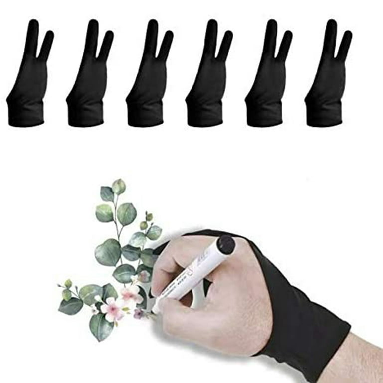 Two Finger Artist Glove 6PCS, Anti Smudge Drawing Glove for