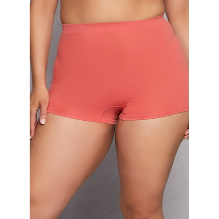Rainbow Female Adult Plus Size Seamless Basic Boyshort Panty Seamless  Solid