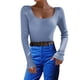 thumbnail image 1 of Gibobby Suéter Divertido Suéter de punto con cuello en U de color sólido para mujer Suéter de cuello con fondo (Azul, S), 1 of 5