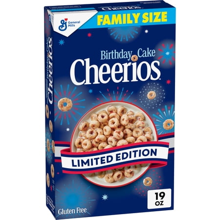 Birthday Cake Cheerios Breakfast Cereal, Gluten Free, Family Size, 19 oz