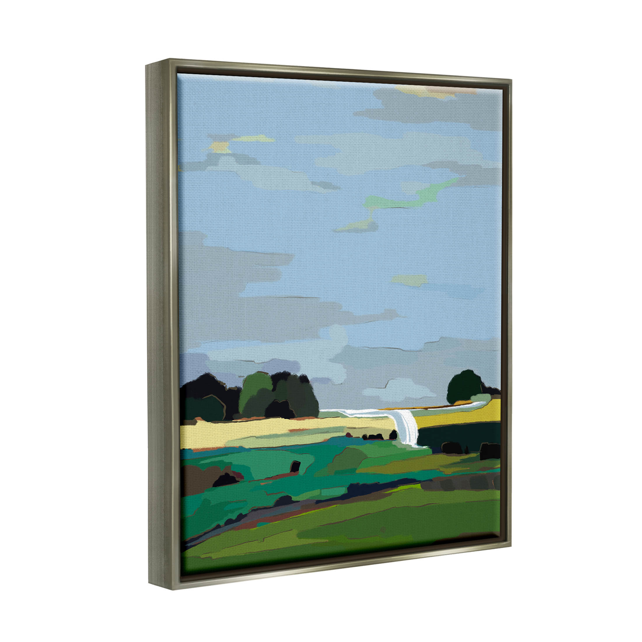 Stupell Industries Flowing Stream Rural Landscape Graphic Art Luster Gray Floating Framed Canvas Print Wall Art, Design by Nikita Jariwala