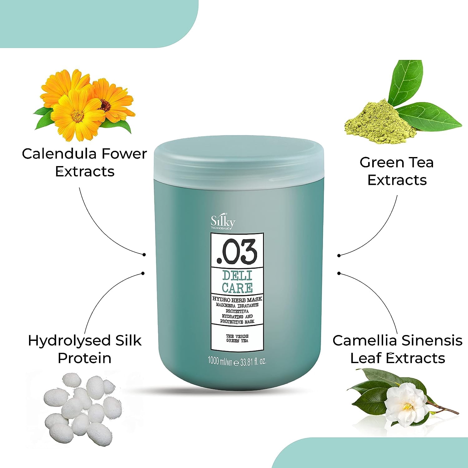 SILKY .03 DELI CARE HYDRO HERB MASK | Hydrating and Protective for Hair Strength and Protection 1000ml/33.8oz
