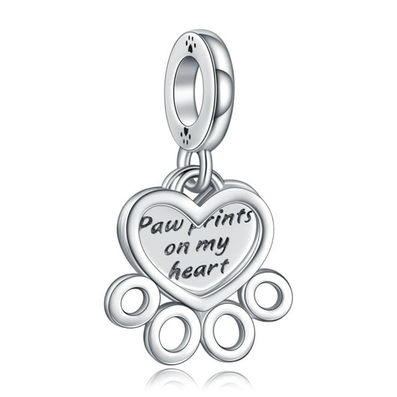 925 Sterling Silver Charm for Bracelets Pawprints On My Heart Dangle Charms Women Bracelet Charm