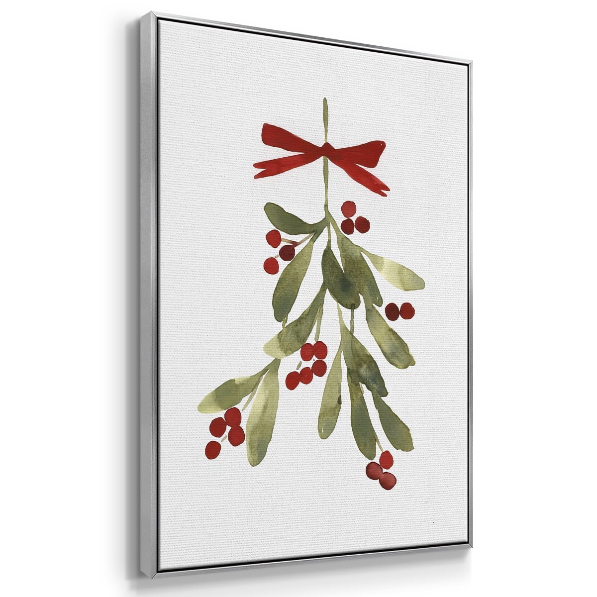 Mistletoe Bow I - Framed Gallery Wrapped Holiday Canvas - 27 x 41 - Silver Frame