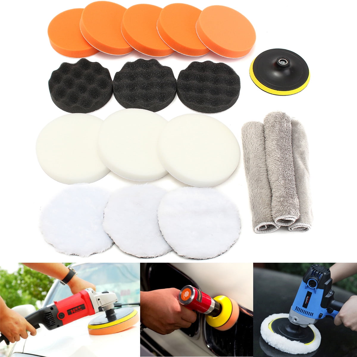 18pcs 3'' Sponge Polishing Waxing bufferspolisher Buffing Pad Set Kit