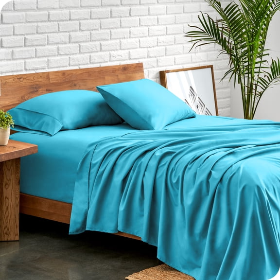 Bare Home Premium 1800 Collection 4-Piece Bed Sheet Set, Split Head Flex King, Aqua