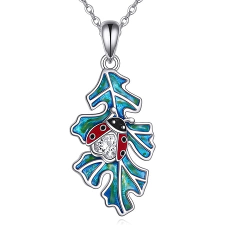 YAFEINI Ladybug Necklace 925 Sterling Silver Oak Leaf Pendant Necklaces Ladybug Good Luck Jewerly Gift for Women