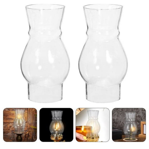 2Pcs Oil Lamp Chimney Clear Lamp Glass Lamp Cover Replacement Kerosene Lamp Shade
